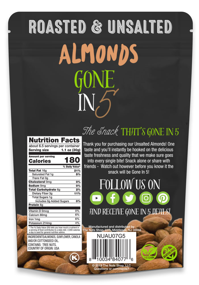 Roasted & Unsalted Almonds 7 Oz. (12 Pack)